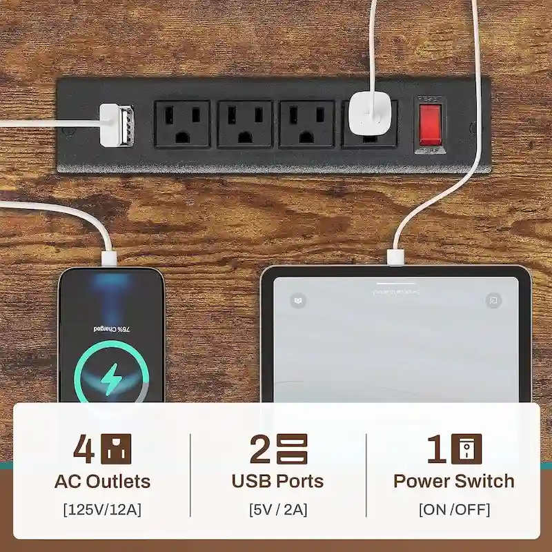 L Shaped Computer Desk Gaming Desk Keyboard Tray Power Outlets & LED