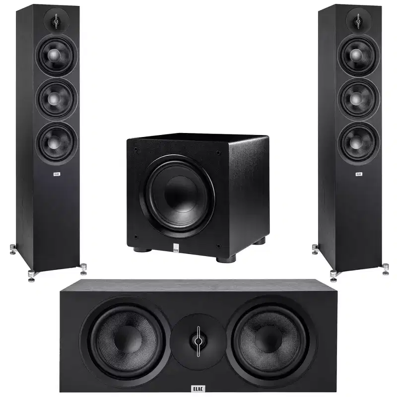 Elac - Two DF63-BK - Debut 3.0 6.5 Floor Speaker - Black, Elac DC63-BK - Debut 3.0 6.5 Center Speaker - Black and Elac PS250-BK - Varro Premium 1...