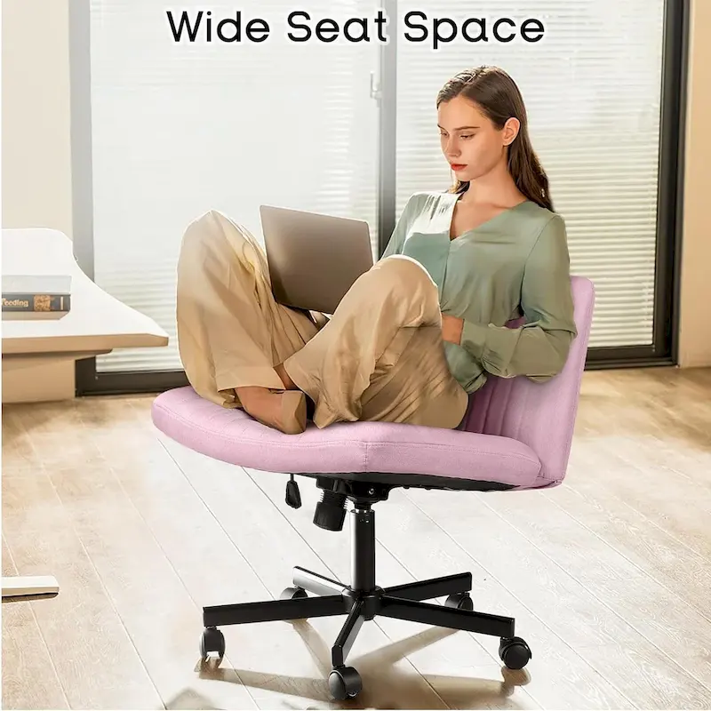Bossin Criss Cross Chair Armless Office Desk Chair with Wheels,Fabric Padded Cross Legged Chair, Swivel Wide Seat Vanity Chair