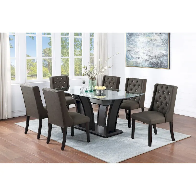 Set of 2 Wingback Dining Chairs, Tufted Faux Leather