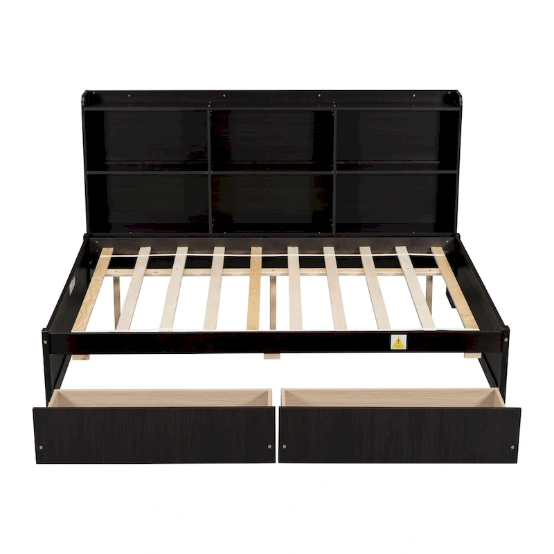 Full Bed with Side Bookcase Drawers