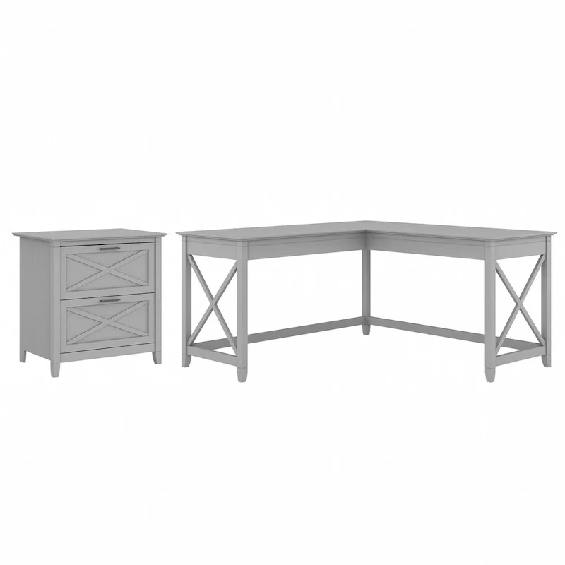 Key West 60W L Desk with 2 Drawer File Cabinet by Bush Furniture
