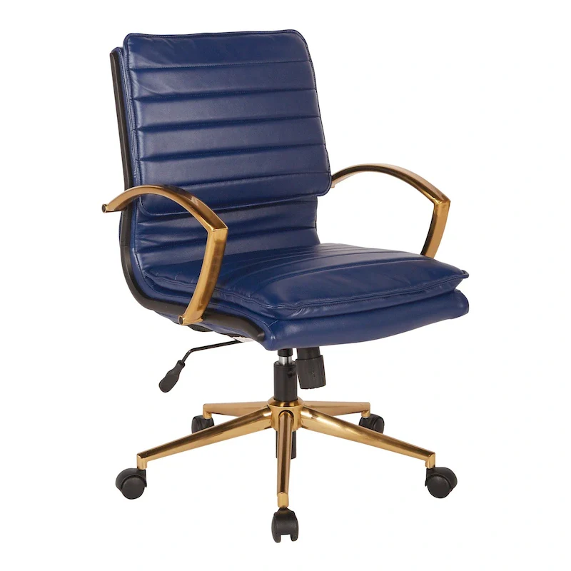 Mid-Back Faux Leather Office Chair with Gold Base