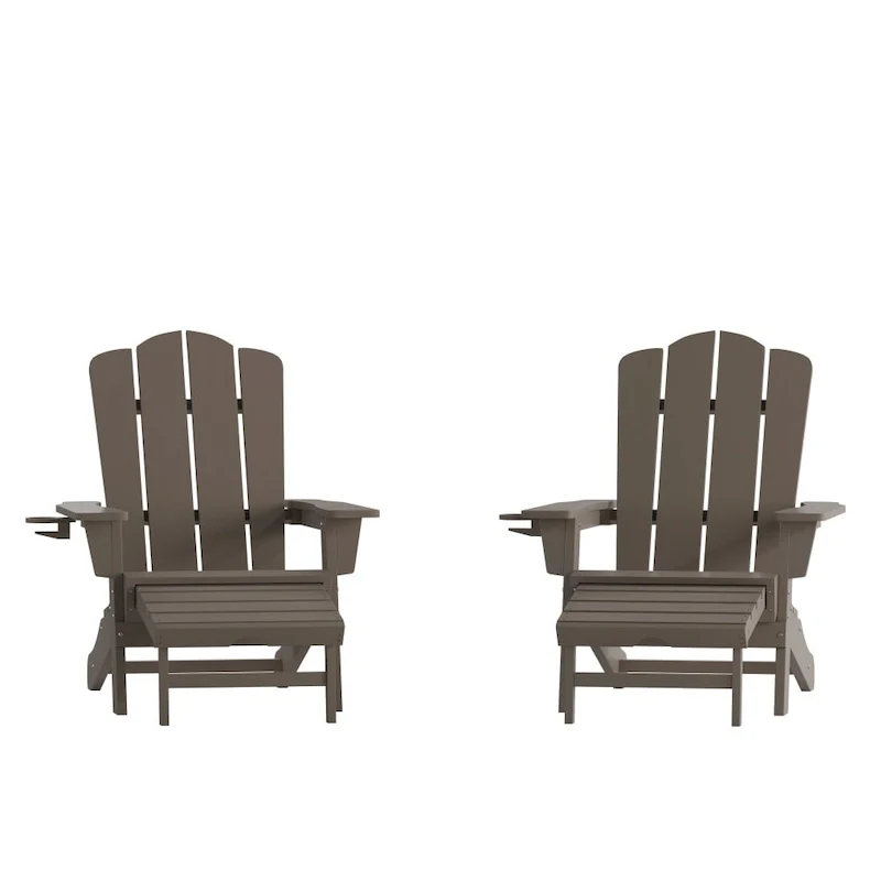 Commercial All-Weather Adirondack Chair with Pullout Ottoman & Cupholder