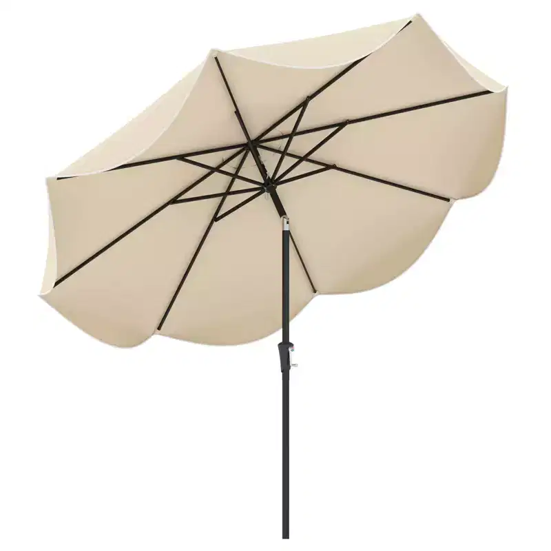 Costway 9 FT Patio Umbrella 2-Tier Market Table Umbrella with Crank Handle & 8 Ribs Beige/Navy