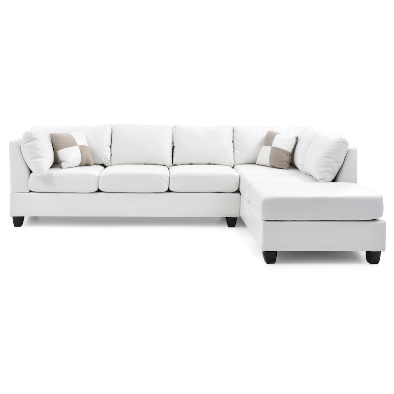 Malone 111 in. Faux Leather 4-Seater Sectional Sofa with 2-Throw Pillow - 111 L x 78 W x 34 H