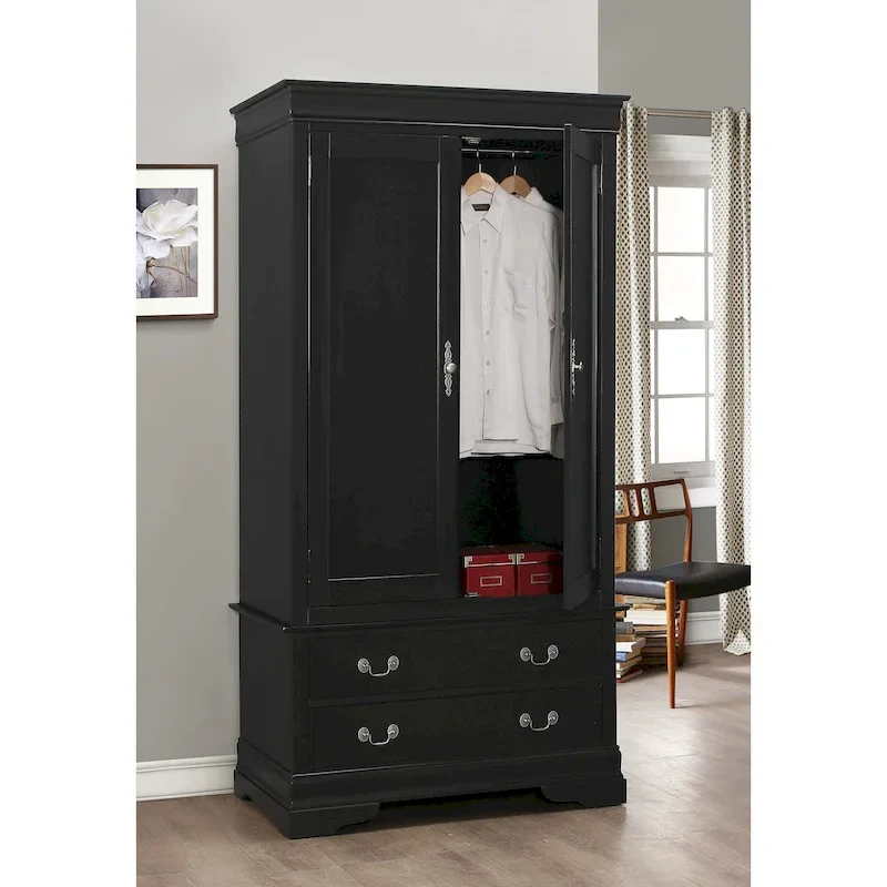 Traditional Style Armoire – Black/Cappuccino/Beige/Cherry/Oak/White/Gray, 7 Colors, Single