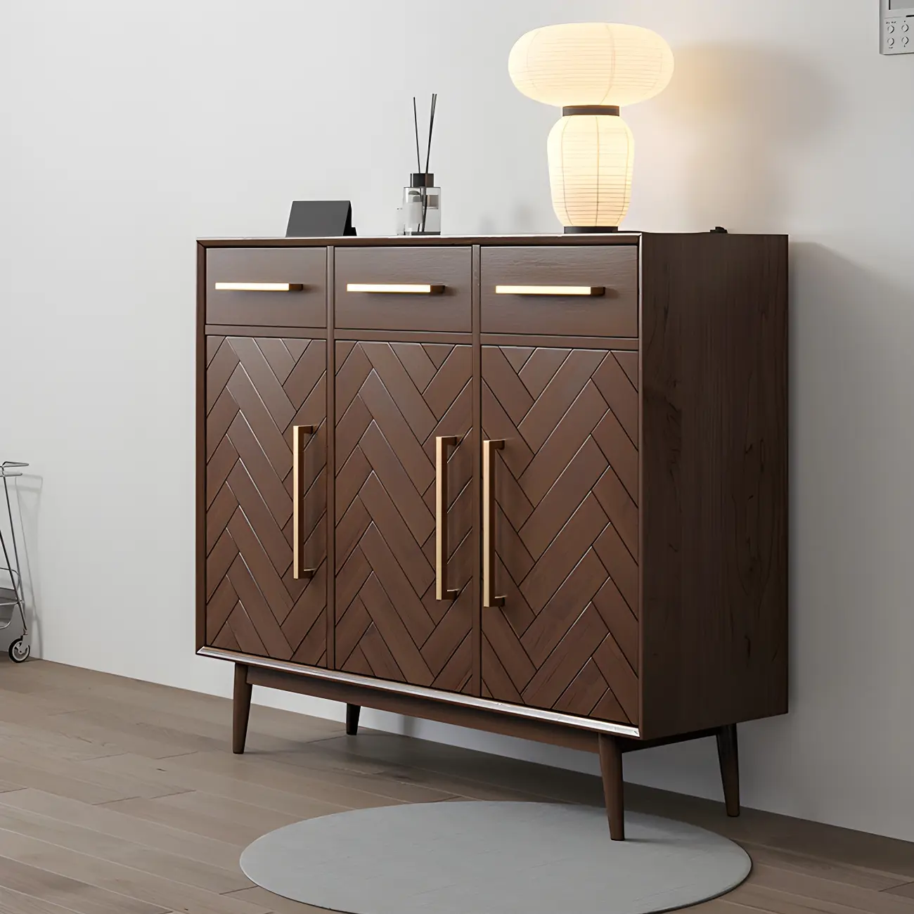 Modern Brown Solid Wood Sideboard with Drawers