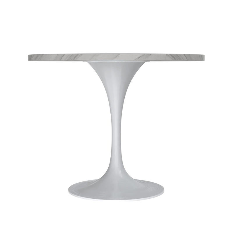 Verve Dining Table with a 36  Round Tabletop in White Steel Pedestal