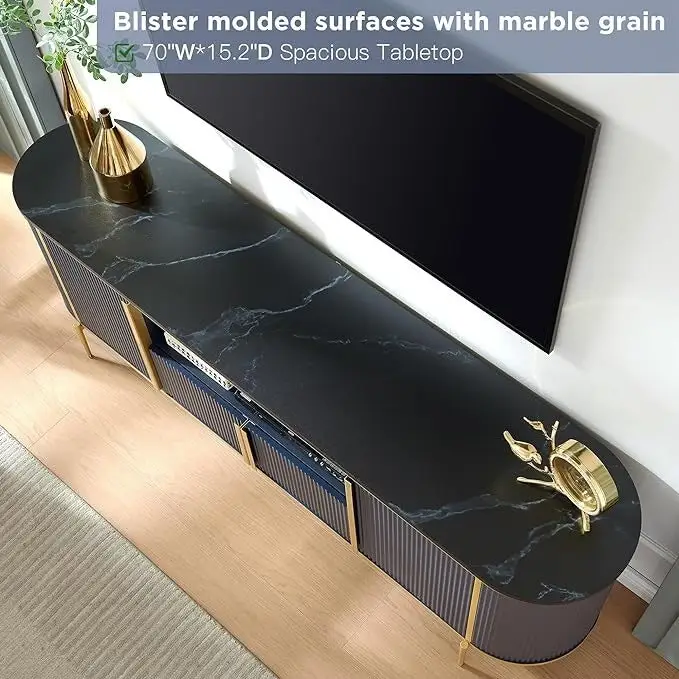 Modern Luxury TV Stand, Entertainment Cente, with Faux Marble Top