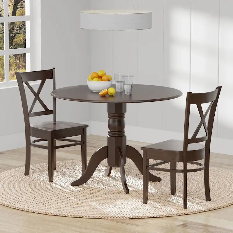 Round Drop-Leaf Dining Table with Cross Back Chairs - Natural Wood