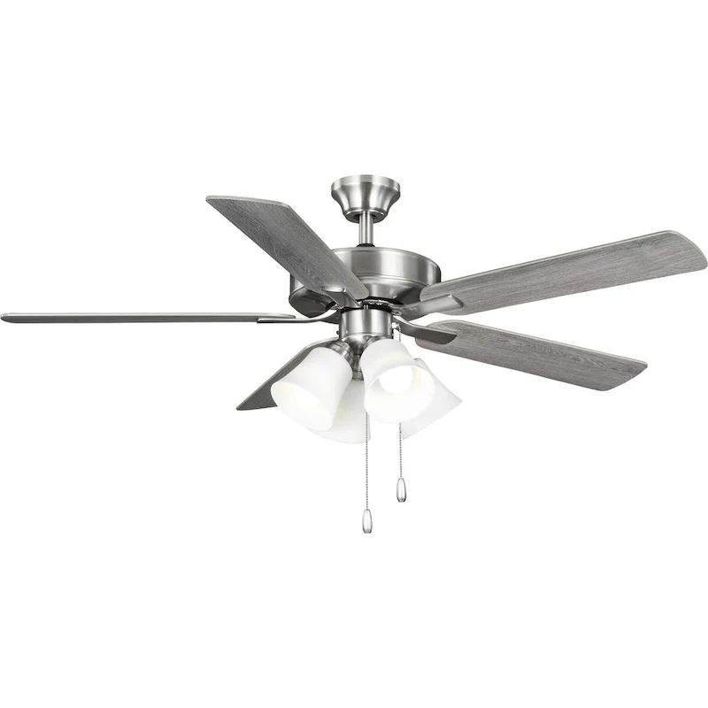 AirPro 52 in. Brushed Nickel 5-Blade Rated AC Motor Ceiling Fan with LED Light - 52 in x 52 in x 18.7 in