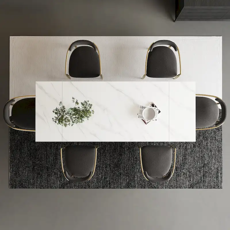 7 - Piece Extendable Sintered Stone Dining Table Dining Set With 6 Fabric Chairs