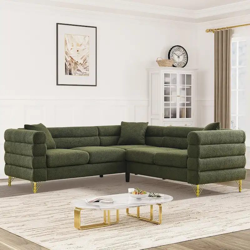 Teddy Fabric Modern Sectional Sofa L-Shape/2/3/4 Seater