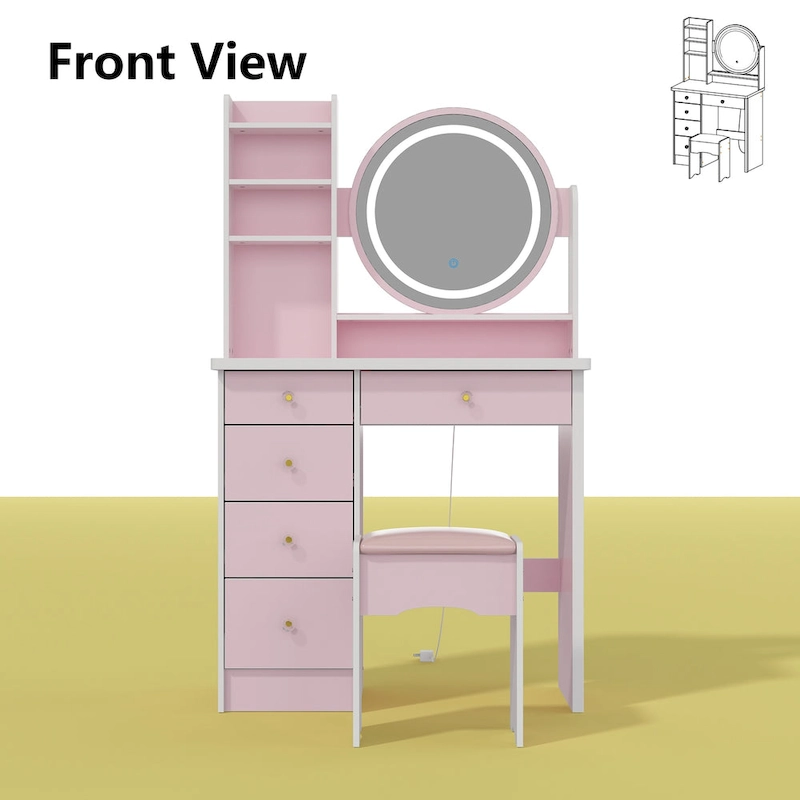 31.5  Wide Makeup Vanity Set with Stool, Mirror,3 Color Light - 31.5 W