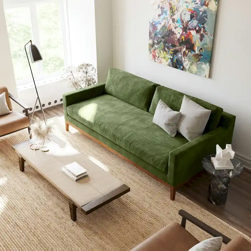 Poly & Bark Zyon 90 Sofa in Distressed Green Velvet