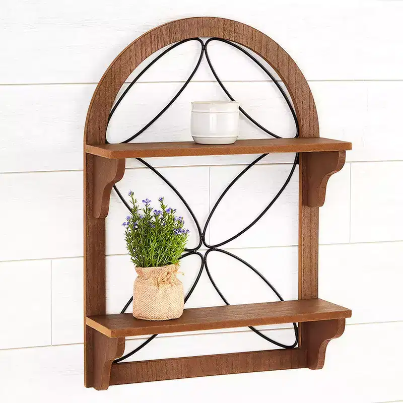 The Lakeside Collection Decorative Wood-Like Console Table or Matching Shelf with Metal Scroll -
