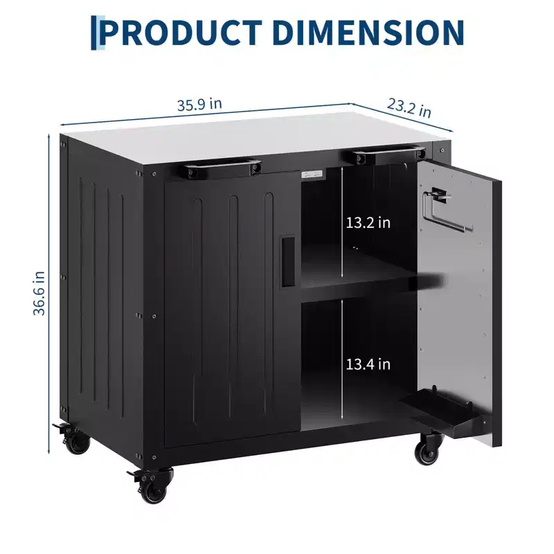 Modular Outdoor Grill Cart with Storage Cabinet - Stainless Steel Top - Bar Cart Kitchen Island for Lawn and Garden - Durable BBQ Accessory