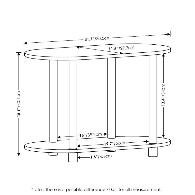 Furinno Turn-N-Tube No Tools Modern Oval Side Table