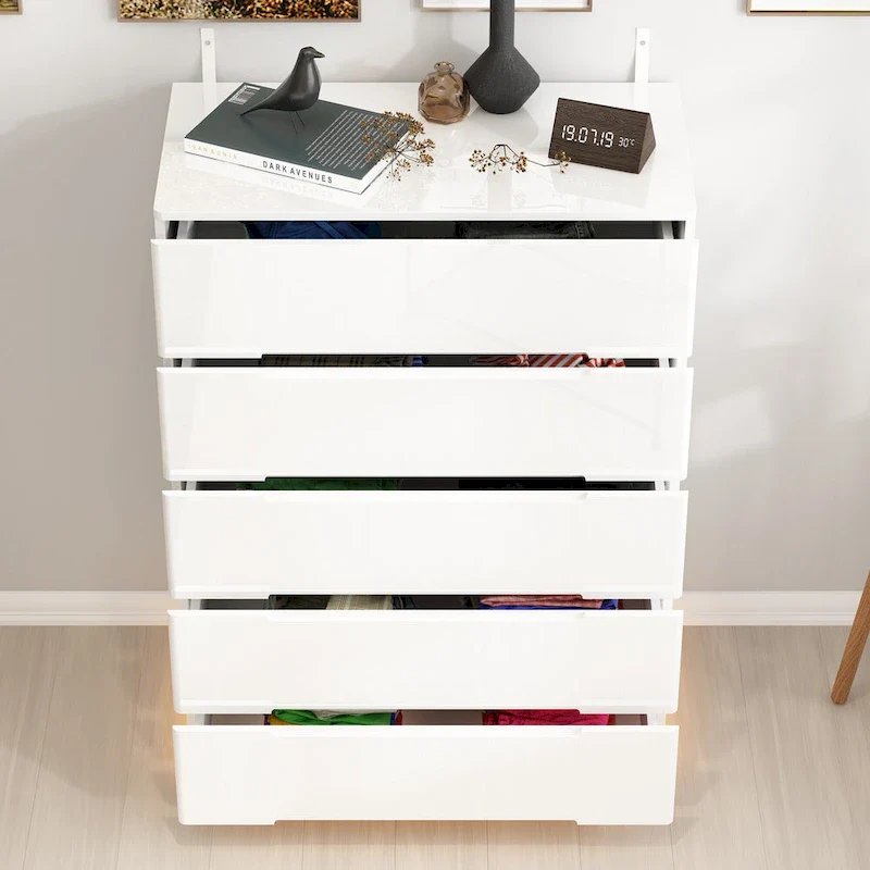White/Black High Gloss 5-Drawer Chest with LED Light, Single