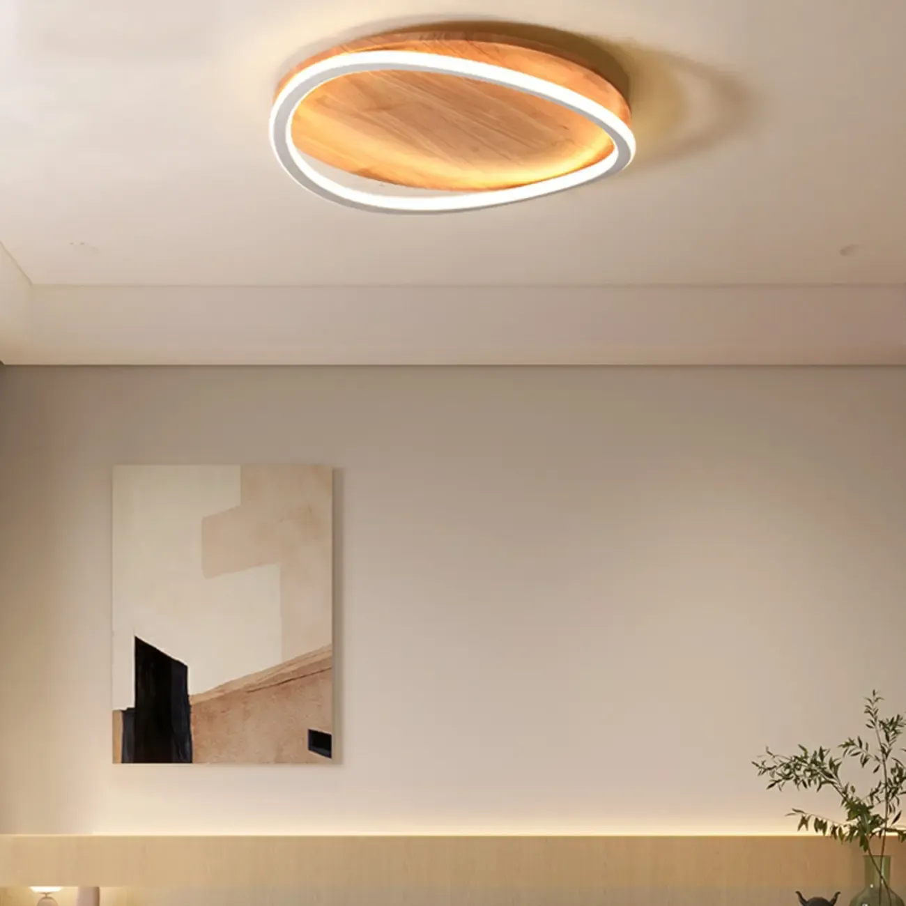 Nordic Natural Wood Round Flush Mount LED Ceiling Light