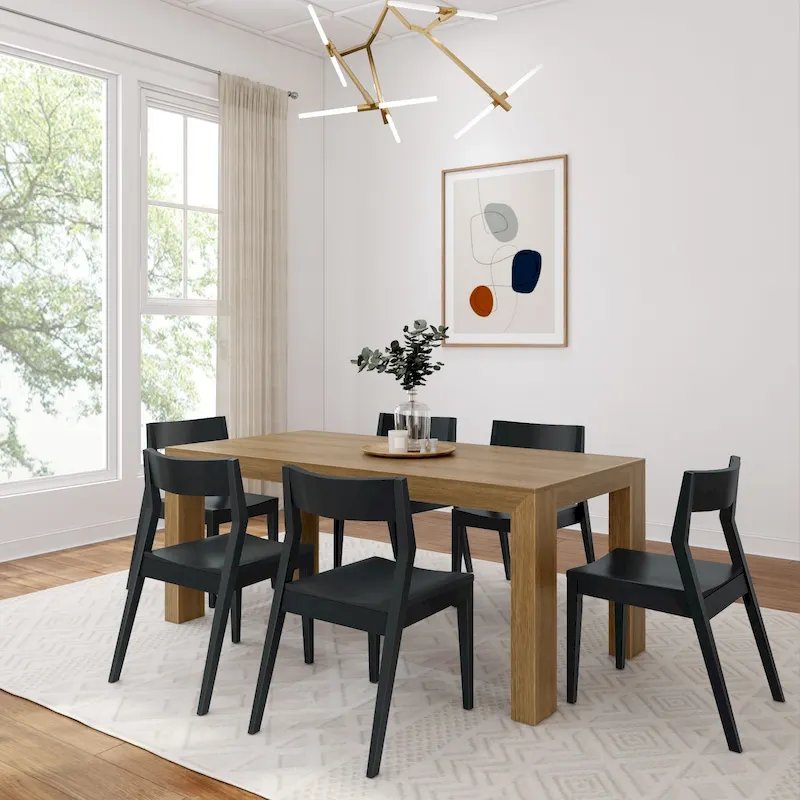 72 Modern Solid Wood Dining Table Set with 6 Chairs - Natural Finish