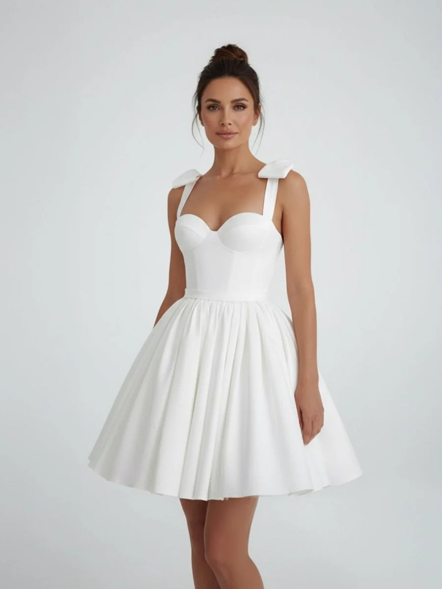 Sweet A-Line Sweetheart Sleeveless Short Satin Wedding Dresses