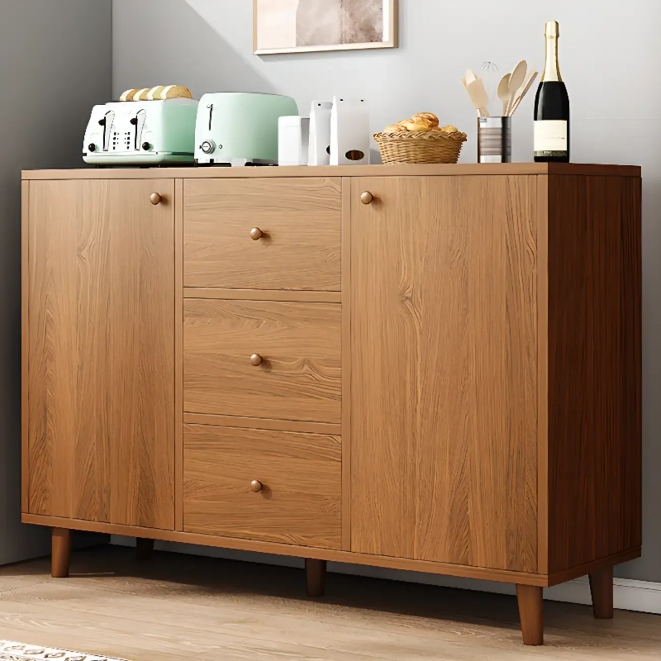 Retro Wooden Waterproof Storage Kitchen Cabinet for Home