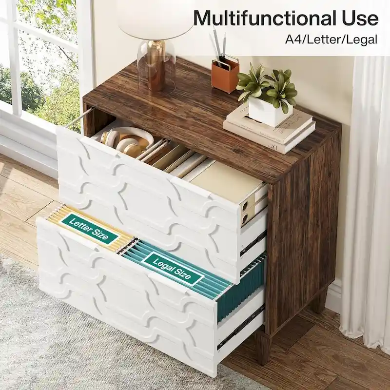 2-Drawer Lateral File Cabinet for A4/Letter/Legal Size, White & Grey Office Storage Cabinet Printer Stand