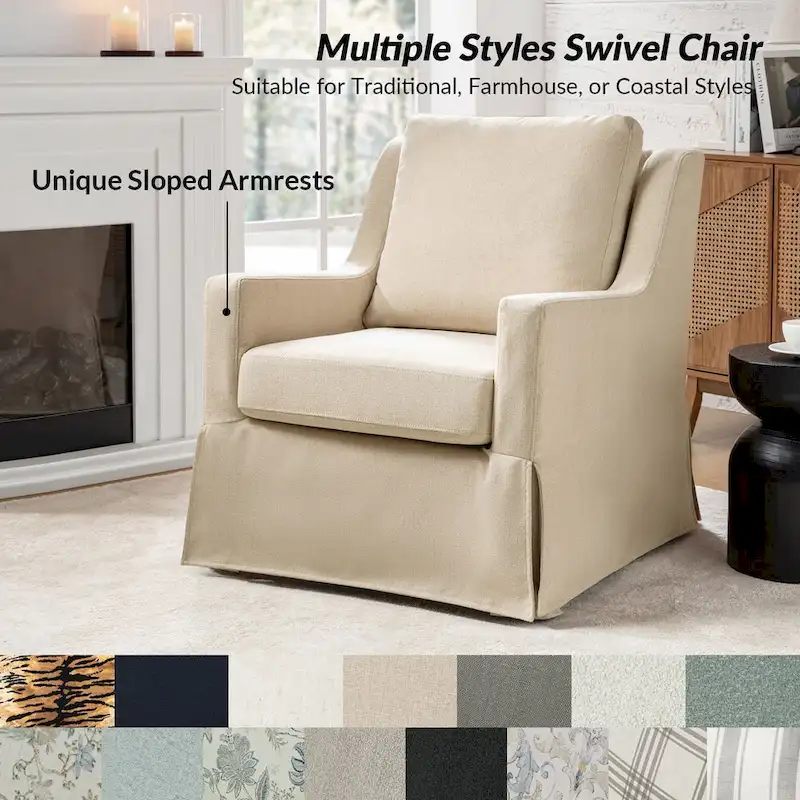Stan Farmhouse Slipcover Rocking Swivel Chair by HULALA HOME