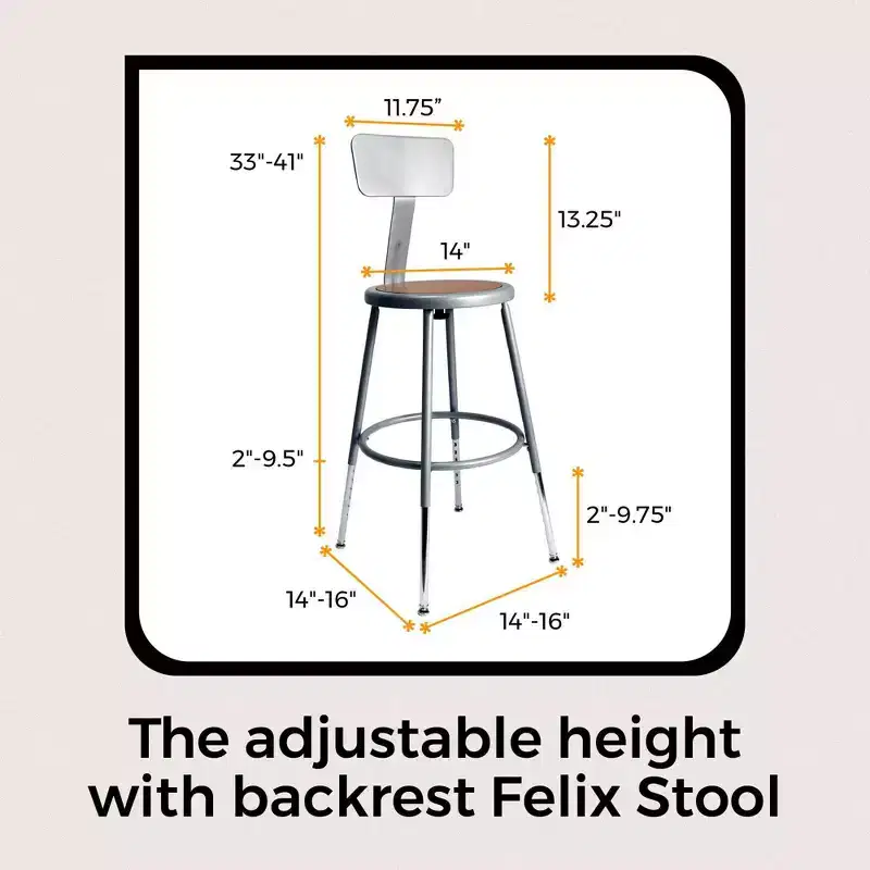 Hampden Furnishings 19-27" Felix Collection Steel Stool with Backrest