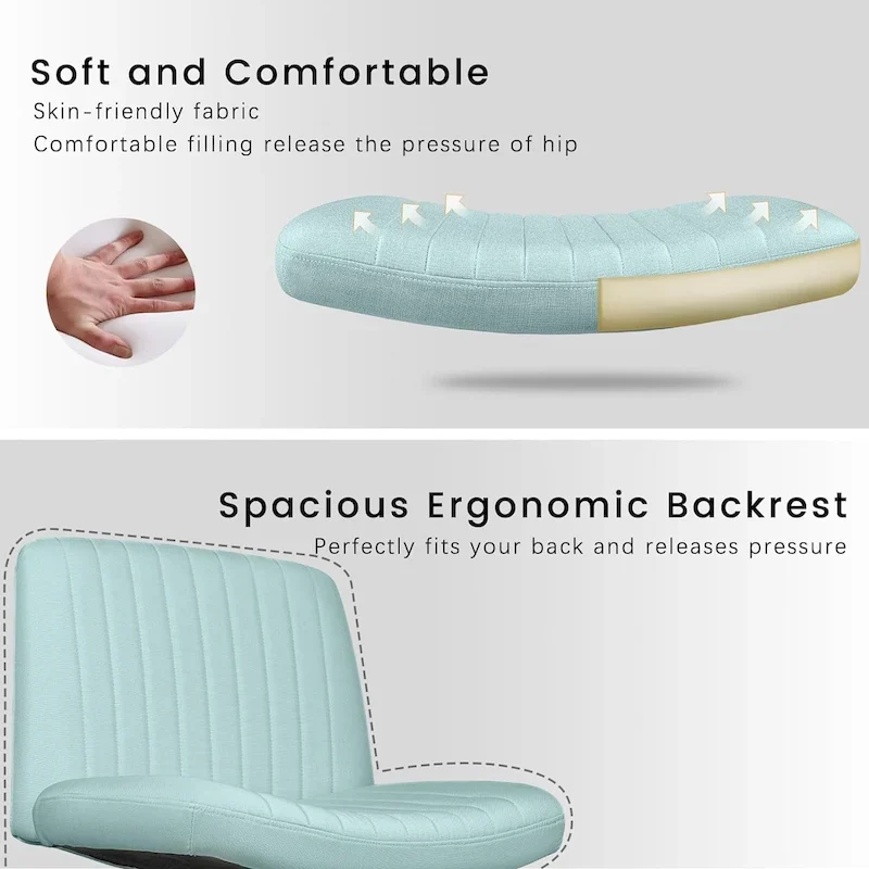 Bossin Criss Cross Chair Armless Office Desk Chair with Wheels,Fabric Padded Cross Legged Chair, Swivel Wide Seat Vanity Chair