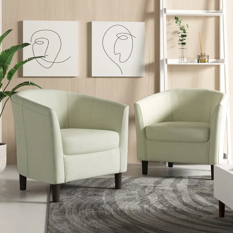 2 Set Modern Linen Barrel Accent Chairs Club Armchair