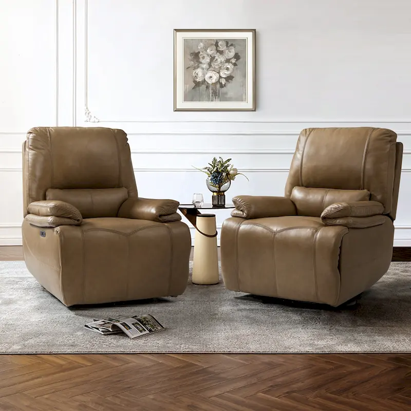Clara Genuine Leather Power Recliner with Cushion Padded, Set of 2