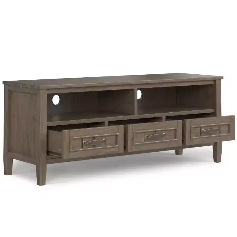 Rowan Low TV Stand for TVs up to 60" Smoky Brown - Wyndenhall: Solid Wood Media Console with Storage