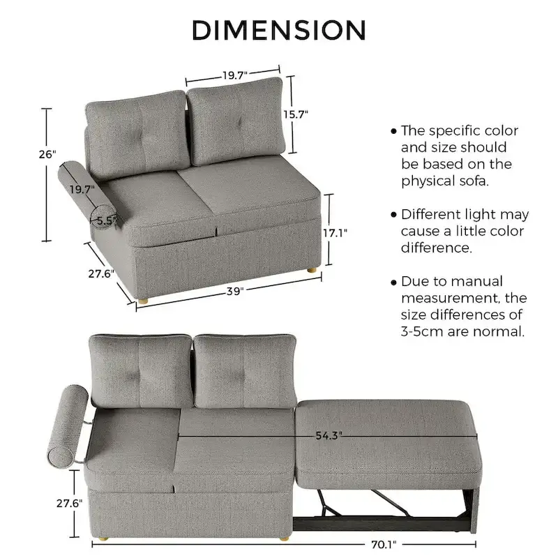 4 in 1 Multi-Function Folding Sofa Folding Bed Single Futon Couch Guest Bed with 2 Throw Pillows