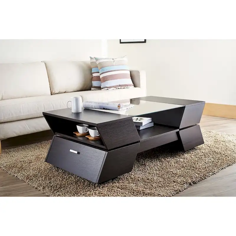 Anjin Enzo Contemporary 47-inch Glass Top Insert Two-tone 1-Shelf Coffee Table by