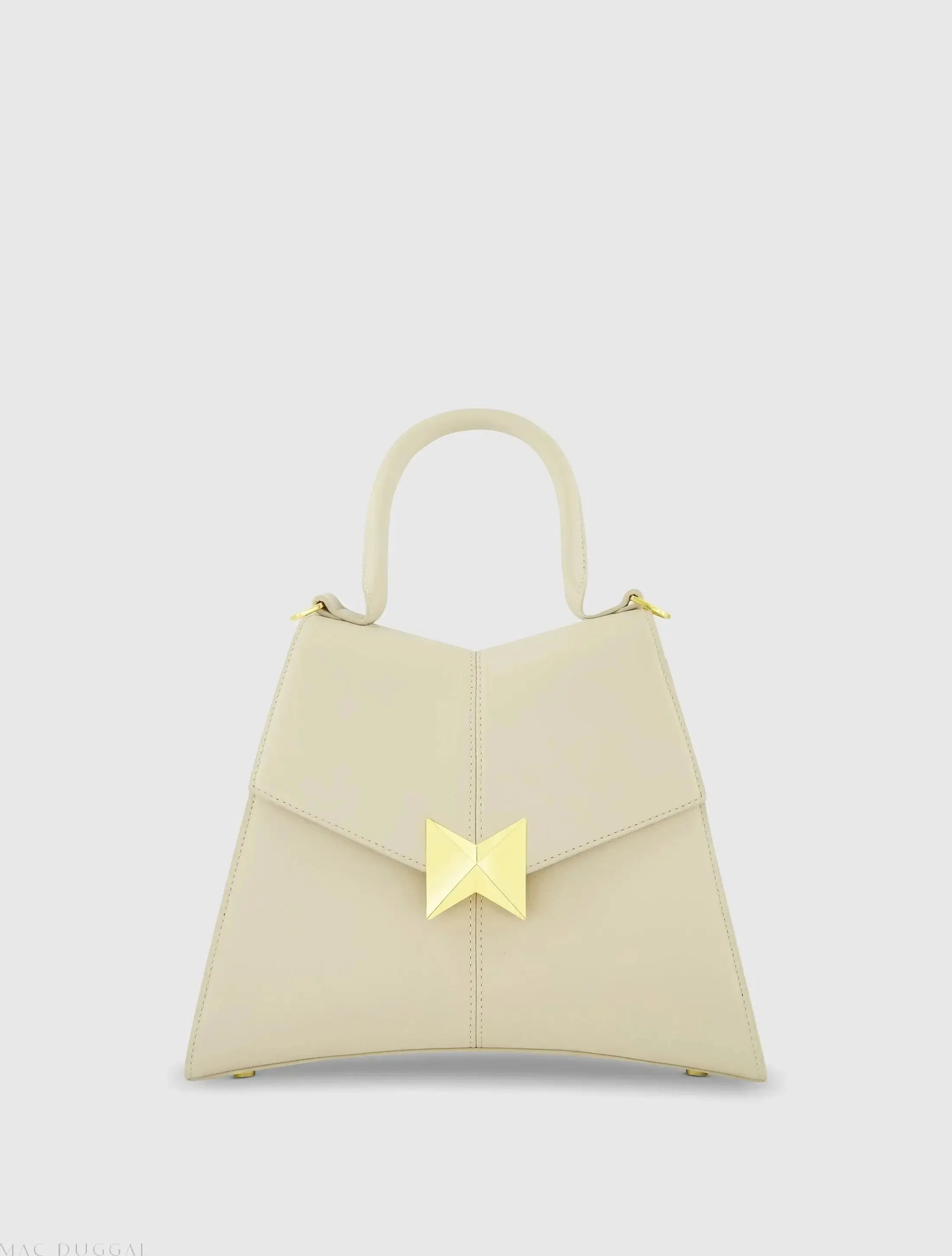 White Medium Angular Leather Handbag With Gold Hardware