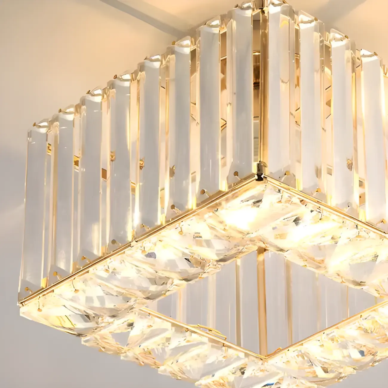 Stylish Square Crystal Semi-Flush LED Ceiling Light