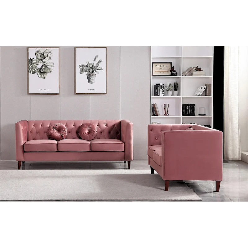 US PRIDE FURNITURE Velvet Classic Chesterfield 2 pieces Living Room Sets, Sofa and Lovesat