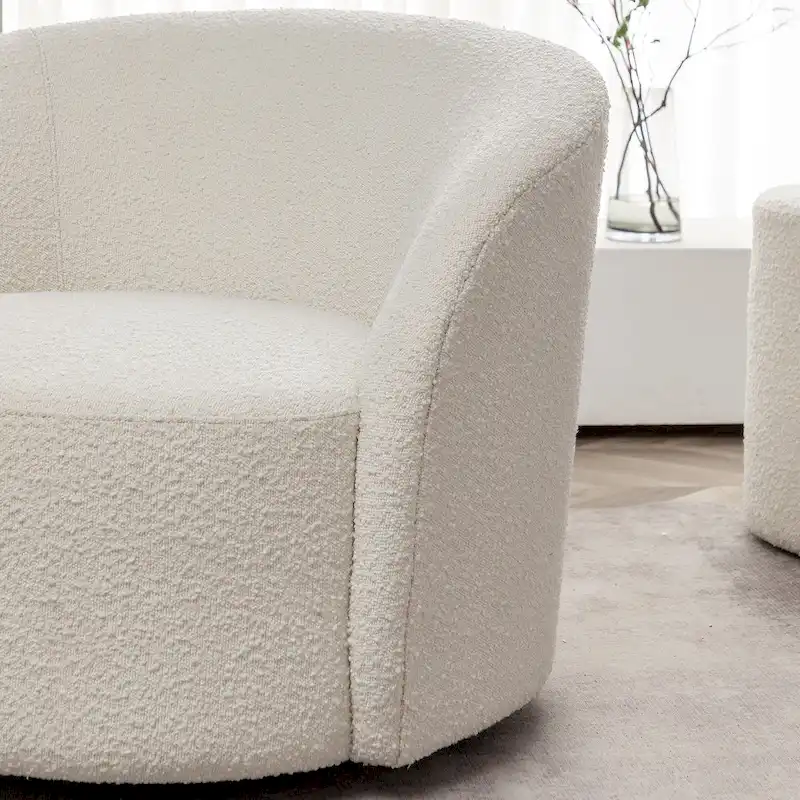 34 W Upholstered Boucle Swivel Barrel Accent Chair