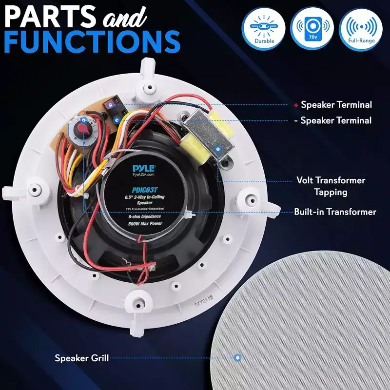 Pyle Ceiling and Wall Mount Speaker-6.5 - White