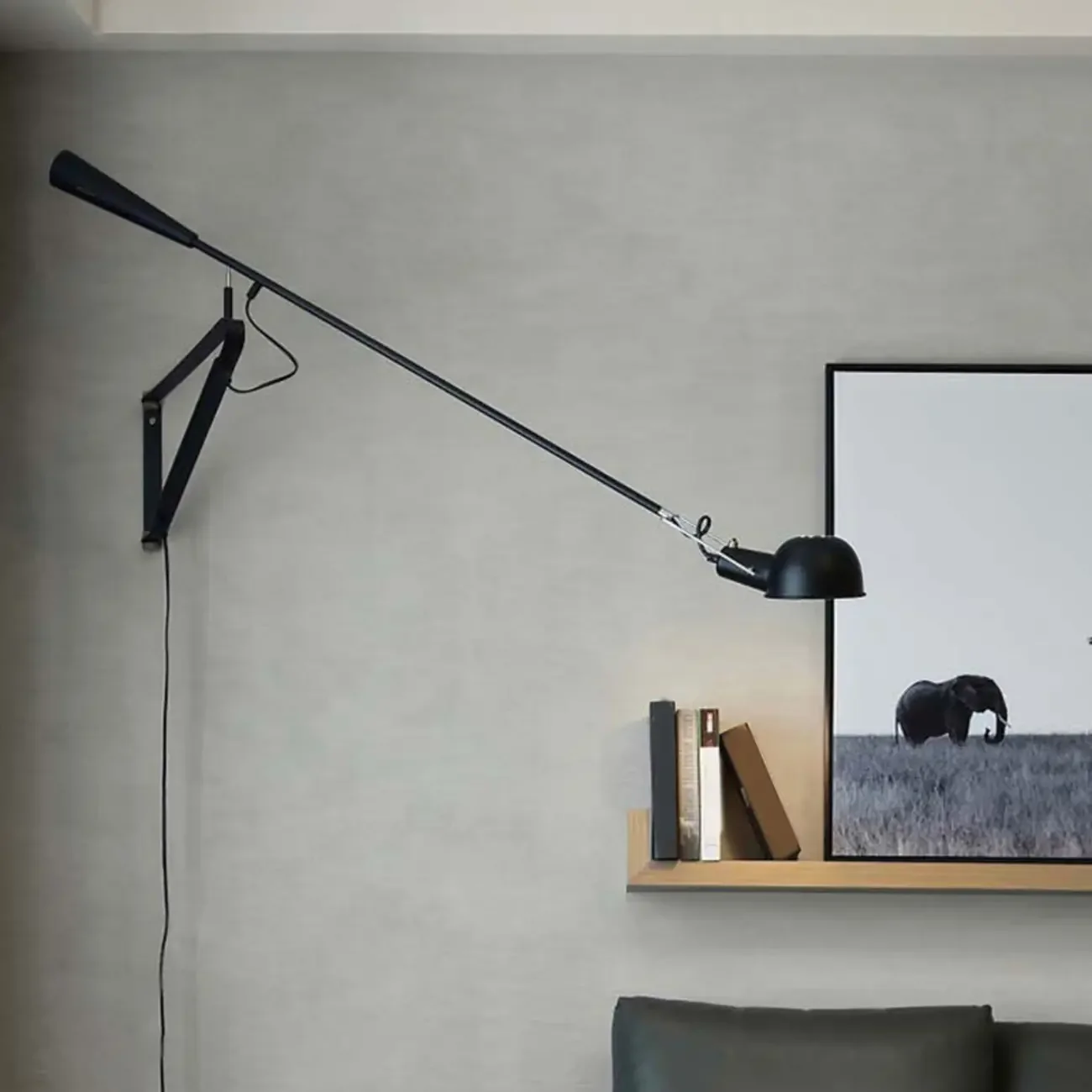 Modern Black Metal Long Arm Swing Wall Light