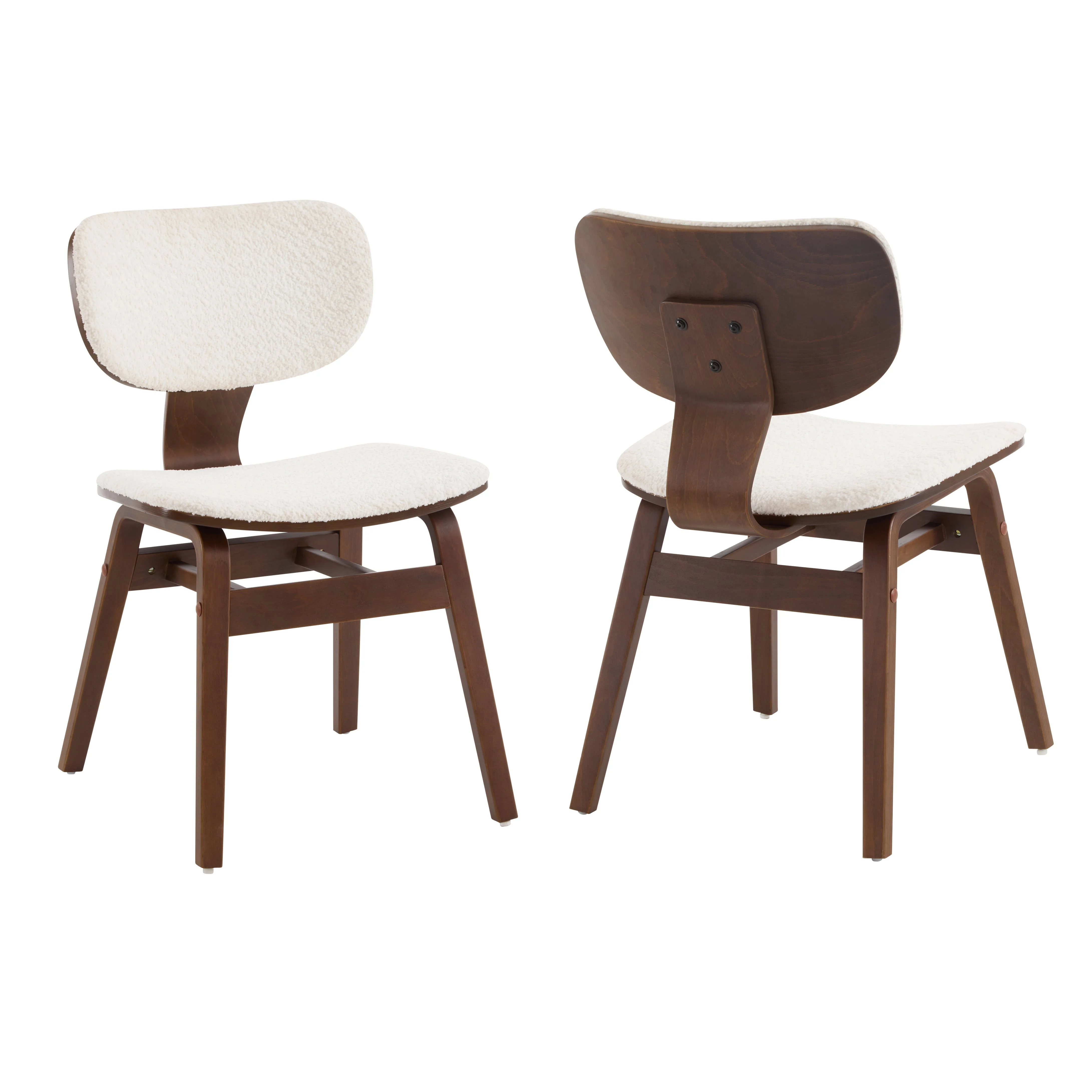 White Boucle & Walnut Bentwood Dining Chair, Set of 2