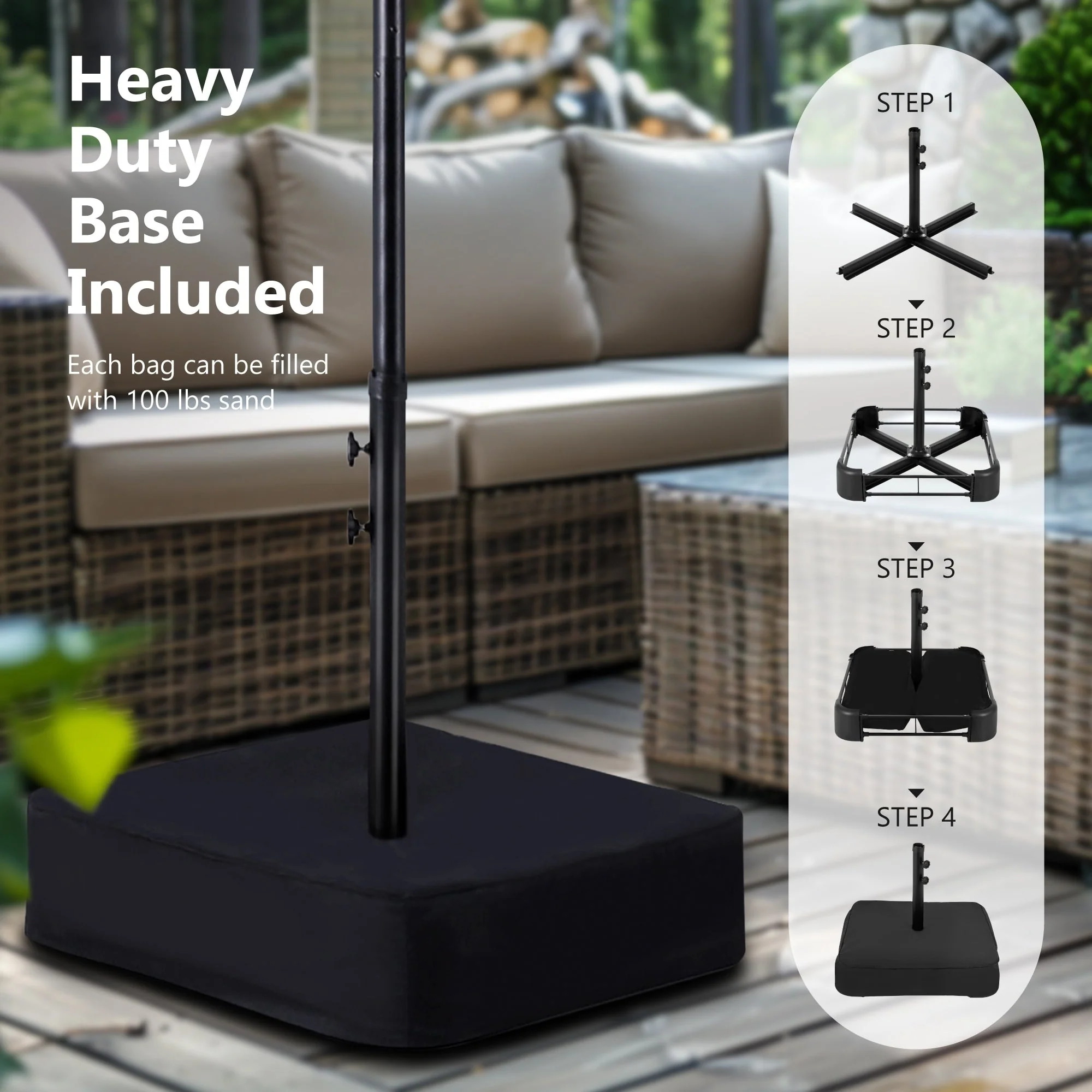 MAISON ARTS 15ft Double-Sided Patio Extra Large Twin Umbrella with Base Included