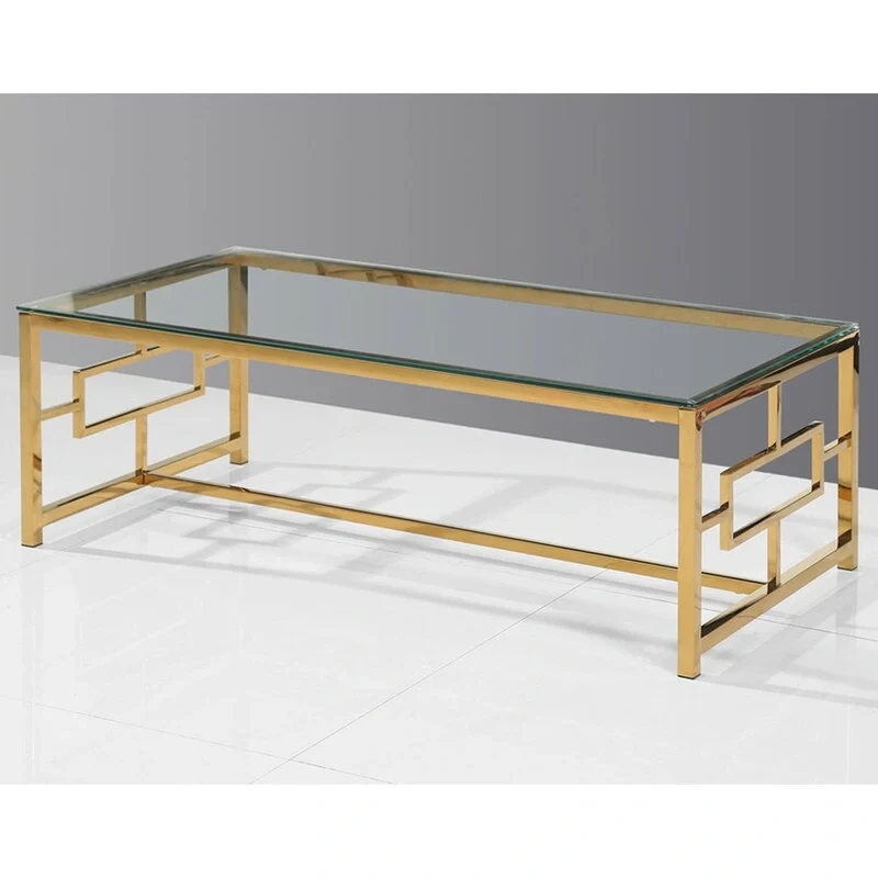 Rectangular Gold Coffee Table with Geometric Pattern