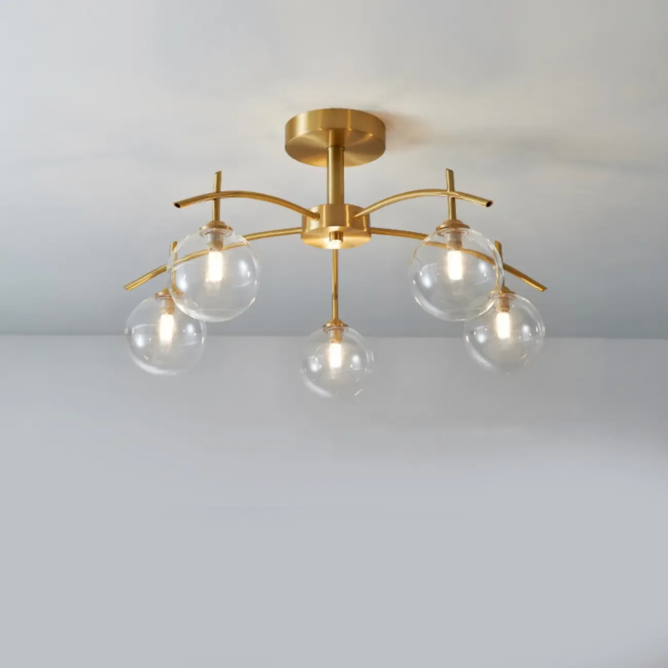 Classic Large Globe Glass Golden Semi Flush Mount Ceiling Light