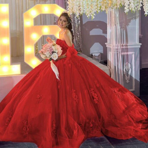 Gold Off Shoulder Tulle Quinceanera Dresses With Lace Appliques