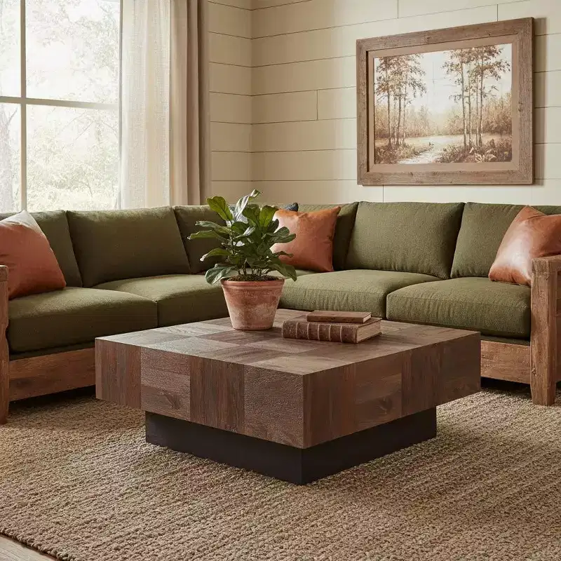 40 Brown and Black Solid Wood Square Block Coffee Table