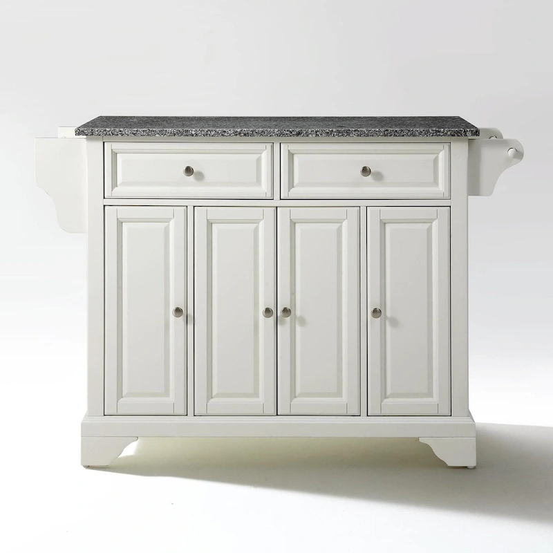 Crosley LaFayette Solid Granite Top Kitchen Island in White Finish - 18d x 51.5w x 36h